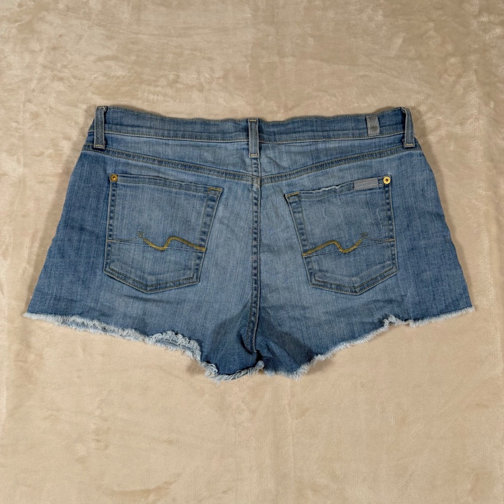 7 For All Mankind Denim Shorts Womens 29 Blue Excellent Cut Off Frayed Raw Hem - Picture 8 of 8